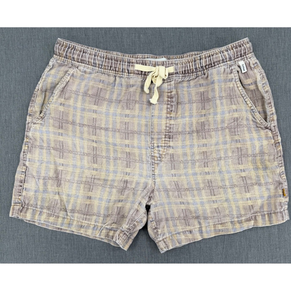 Critical Slide Society Mens 36 Corduroy Plaid Shorts Purple Yellow Drawstring